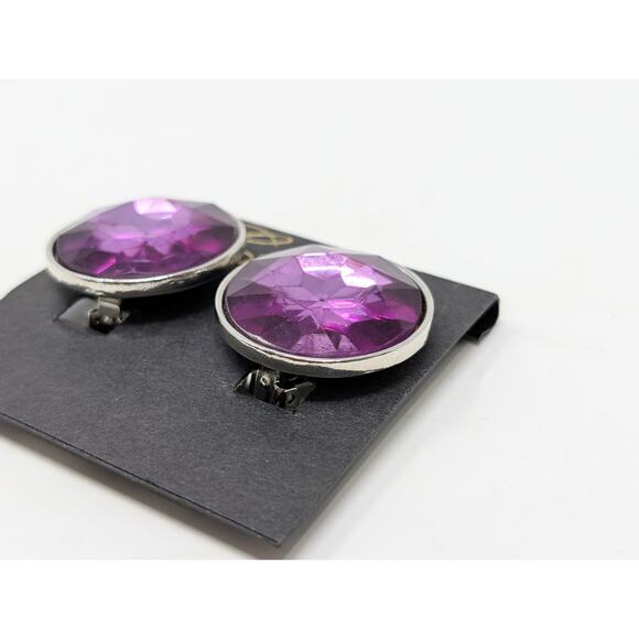 Catie Stein Earrings Round Faceted Purple Silver-Tone Clip On New - Picture 3 of 5
